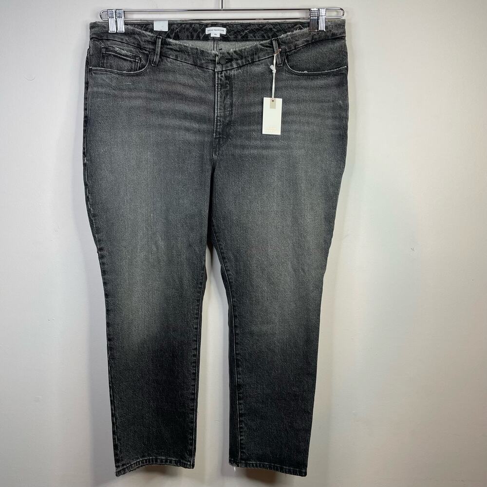 Good American Good Classic Low Waist Fray Black Gray Ankle Jeans womens 20 new - Picture 2 of 16